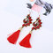 Ethnic Colorful Peacock Crystal Tassel Earrings Vintage Long Dangle Earrings for Women - Red