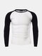 Mens Patchwork Casual Slim Fit Shirts Crew Neck Tee Cotton Long Sleeve T-Shirt Tops - White&Black