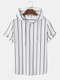 Mens 100% Cotton Stripe Short Sleeve Drawstring Hoodie Casual Hooded T-Shirts - White