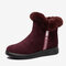 Women Winter Warm Plush Lining Suede Zipper Flat Ankle Boots - Red