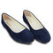 Big Size Suede Candy Color Pure Color Pointed Toe Light Ballet Flat Shoes - Dark Blue