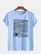 Mens Cartoon Animal Line Printed Cotton Casual Short Sleeve T-Shirts - Blue