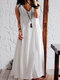 Casual Loose Women Solid Color Sleeveless Dresses - White