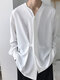 Mens Irregular Button Drape Solid Color Shirt - White