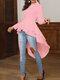 महिलाओं के लिए सॉलिड लेयर्ड हाई-लो हेम लंबी आस्तीन वाली शर्ट - गुलाबी
