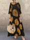 المرأة طباعة طاقم الرقبة 3/4 كم فستان خمر - الأصفر