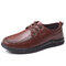 Men Retro Stitching Leather Non Slip Business Casual Shoes - Brown