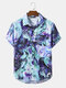 Mens Ombre Abstract Print Button Up Street Short Sleeve Shirts - Purple
