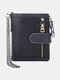 Men Genuine Leather Crazy Horse Leather RFID Anti-theft Retro Zipper Cowhide Chain Multi-slot Card Holder Wallet - Black
