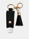 Women Faux Leather Casual Tassel Portable Disinfectant Keychain Pendant Bag Accessory - Black