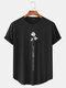 Mens Rose Japanese Print Curved Hem Short Sleeve T-Shirts - Black