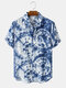 Mens Vintage Tie Dye Abstract Printed Short Sleeve Shirts - Blue