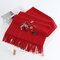 Women Ethnic Style Embroidered Woolen Blending Scarf Shawl Casual Warm Breathable Sunscreen Scarf - Red
