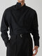 Мужская косая пуговица неправильной формы Дизайн однотонная с длинным рукавом Рубашка - Черный