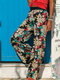 Ethnic Floral Print High Waist Bohemian Pants For Women - Beige