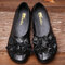 Women Flower Tassel Soft Leather Slip On Flat Casual Vintage Shoes Comfy Slip On Loafers - Black