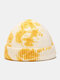 Unisex Core-spun Yarn Knitted Tie-dye Adjustable Fashion Warmth Beanie Hat - Yellow