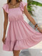 Solid Ruffle Sleeve Open Back Square Collar Ruched Dress - Pink