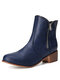 Large Size Women Casual Side-zip Pointed Toe Brief Solid Color Low Heel Ankle Boots - Blue