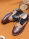 Women Retro Contrast Lace-up Almond Toe Flat Oxfords Shoes - Brown