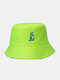 Unisex Cotton Solid Color Cartoon Little Dinosaur Embroidery All-match Sun Protection Bucket Hat - Fluorescent Green