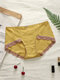 Plus Size Women Rib Lace Trim Bowknot Cotton Cozy Panties - Yellow