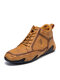 Men Retro Hand Stitching Leather Non Slip Soft Lace Up Ankle Boots - Yellow Brown