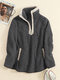 Contrast Color Zip Front Plush Pocket Long Sleeve Sweatshirt - Dark Gray