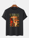 Mens Mushroom Graphic Box Print 100% Cotton O-Neck Short Sleeve T-Shirt - Black