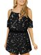 Floral Print Sleeveless Knotted Short Casual Jumpsuit for Women - Black