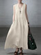 Solid V-neck A-line Sleeveless Pocket Vintage Dress - Apricot
