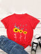 Floral Printed Short Sleeve O-Neck T-shirt - Red