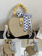 Women Straw Fashion Weave Silk Scarf Crossbody Bag Brief Handbag - Yellow