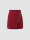 Chaim Solid Color High Waist Skirt - Wine Red