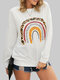 Rainbow Leopard Print O-neck Long Sleeve Loose Casual Sweatshirt - White