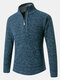 Mens Rib-Knit Half Zipper Cotton Warm Long Sleeve Casual Pullover Sweaters - Blue