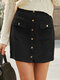 Corduroy Solid Button Mini Skirt For Women - Black