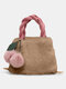 Women Plush Fashion Hairball Large Capacity Handbag Crossbody Bag - Khaki