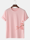 Mens Floral Side Print Crew Neck 100% Cotton Short Sleeve T-Shirts - Pink