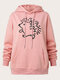 Plus Size Lovely Print Drawstring Long Sleeve Casual Hoodie - Pink