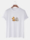 Mens Cartoon Animal Printed Short Sleeve Round Neck T-shirt - White