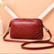 Women Vintage Soft PU Leather Crossbody Bag Solid Double Layer Shoulder Bag - Wine Red