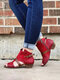 Plus Size Women Casual Peep Toe Side Zip Gladiator Heels Sandals - Red