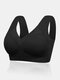 Plus Size Women Lace Solid Seamless Mesh Stitching Lightly Lined Wide Straps Bra - Black