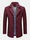 Mens Single-Breasted Notch Collar Business Zipper Pocket Woolen Coat - Red