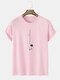 Mens Cartoon Astronaut Print Crew Neck Short Sleeve T-Shirts - Pink