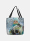 Women Cat Child Pattern Print Shoulder Bag Handbag Tote - Blue