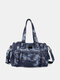 Vintage Large Capacity Crossbody Bag Soft Leather Multi-Pockets Waterproof Handbag Tote - Blue