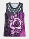 Rose Print O-neck Hollow Sleeveless Women Tank Top - Purple