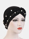 Women Cotton Multi Color Solid Casual Sunshade White Pearl Decor Side Braid Baotou Hats Beanie Hats - Black